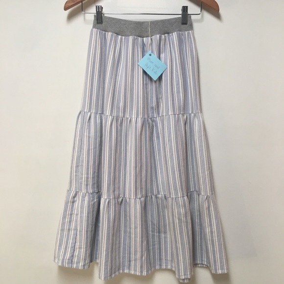 Skirt Flannel Girl 10/12 Maxi Stripe Blue Ruffle Tier Cotton Mom and Pop's Kids - Picture 1 of 10